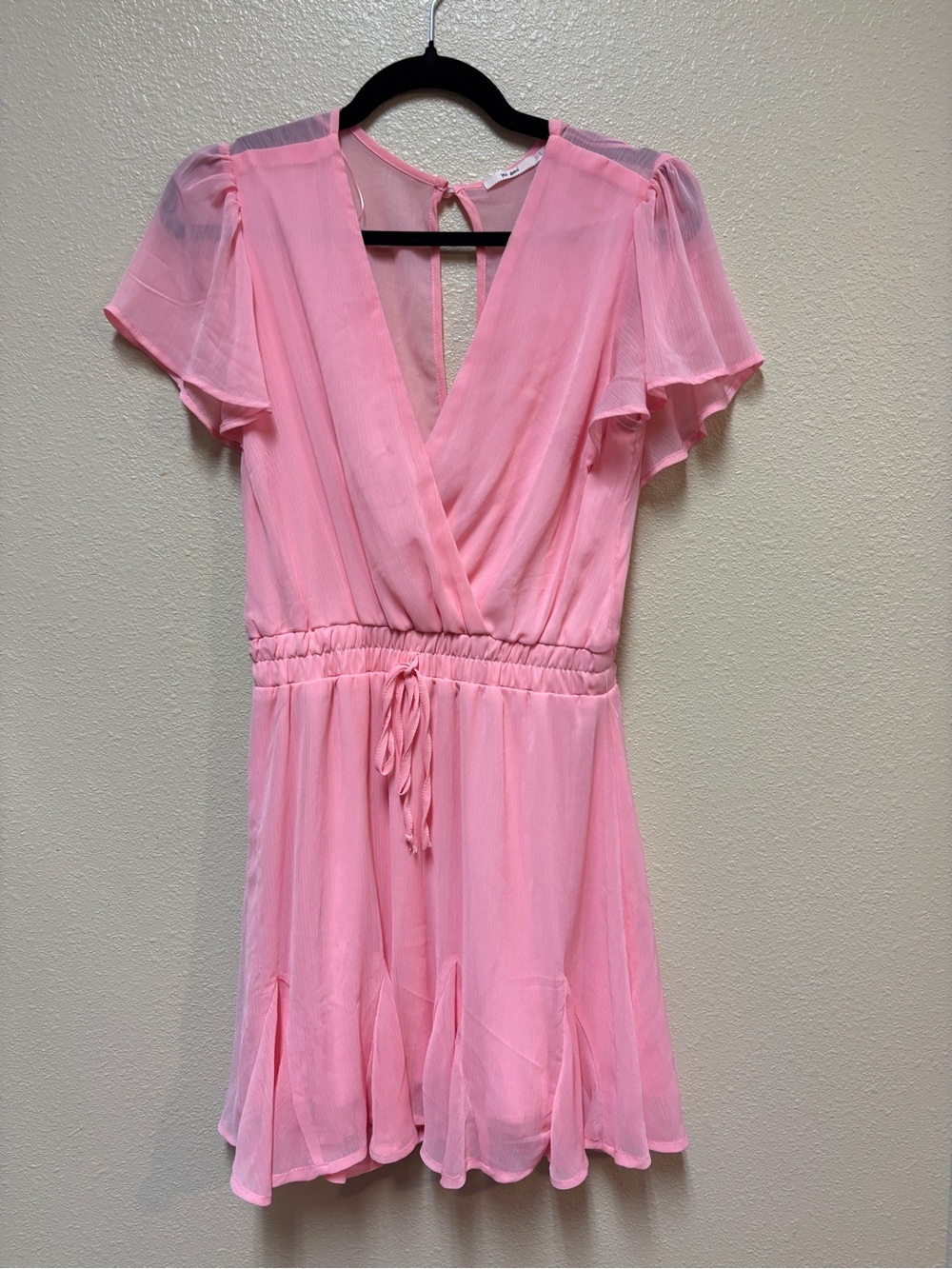 miami Pink Sheer Flutter Sleeve Wrap Dress